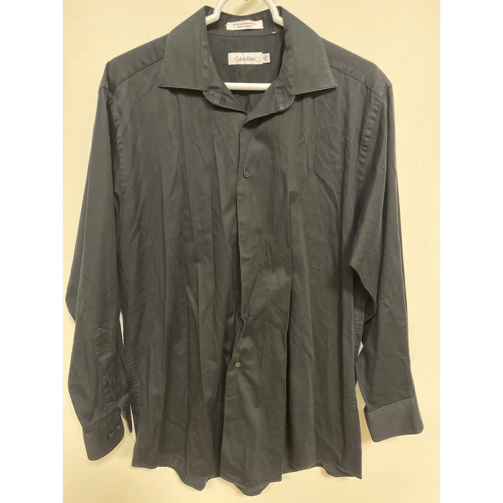 Calvin Klein Mens Black Long Sleeve Button Down Dress Shirt 16 32/33